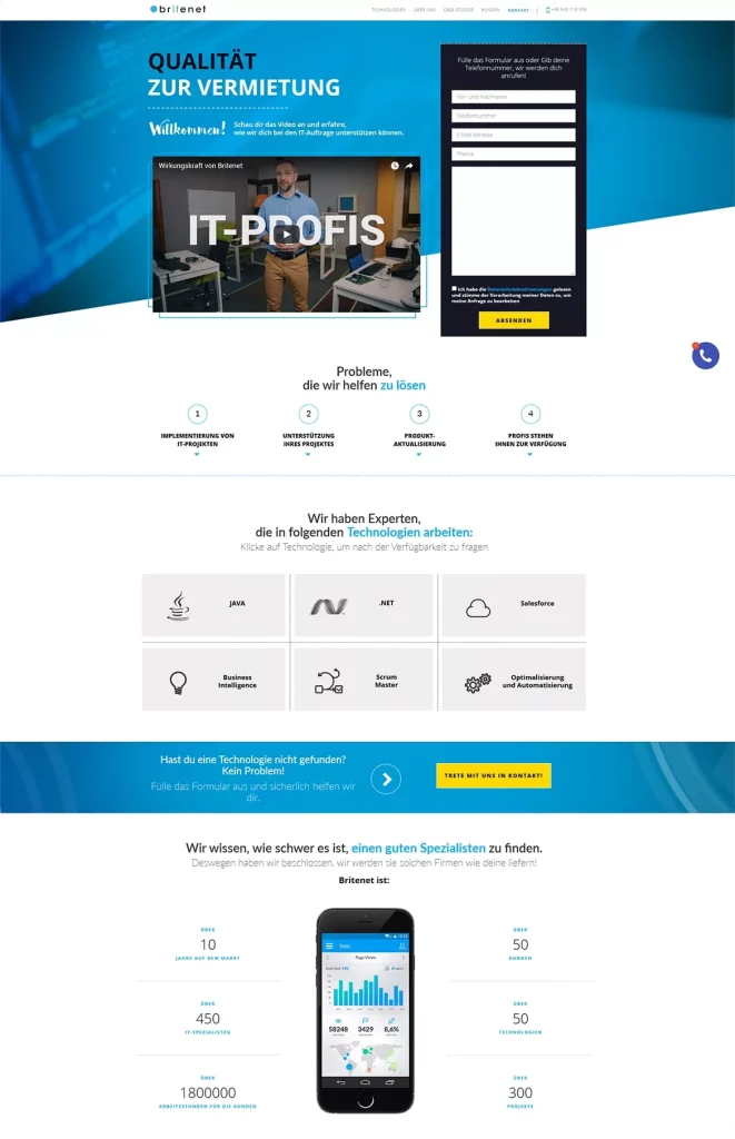 Britenet: landing page usług software house