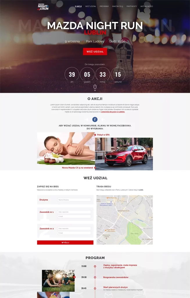 Mazda Night Run: landing page charytatywnych biegów w Lublinie i Kielcach