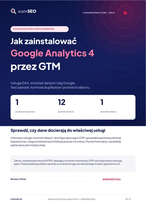 Okładka poradnika: Jak zainstalować Google Analytics 4 przez GTM