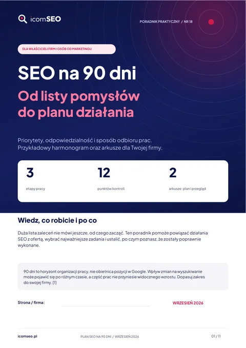 Okładka poradnika: SEO na 90 dni: od listy pomysłów do planu działania