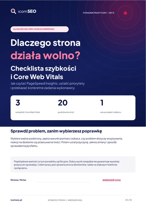 Okładka poradnika: Dlaczego strona działa wolno? Checklista szybkości i Core Web Vitals