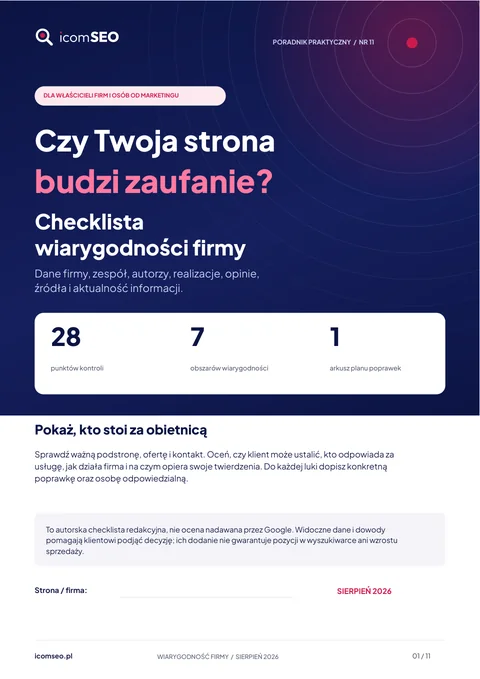 Okładka poradnika: Czy Twoja strona budzi zaufanie? Checklista wiarygodności firmy