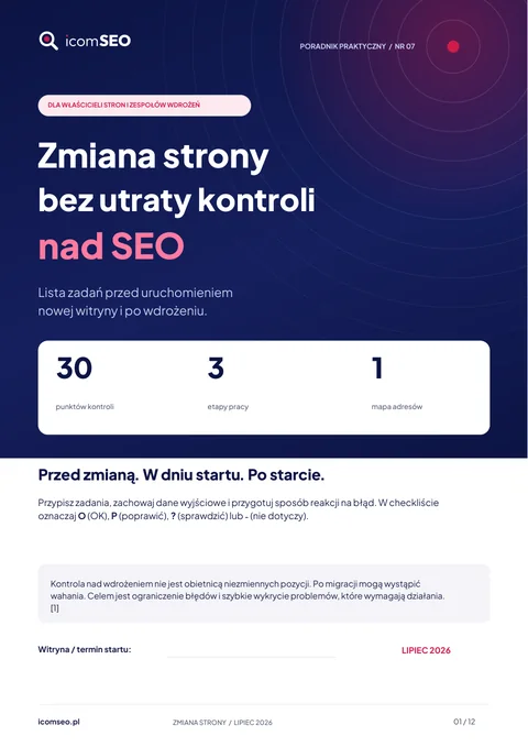 Okładka poradnika: Zmiana strony bez utraty kontroli nad SEO