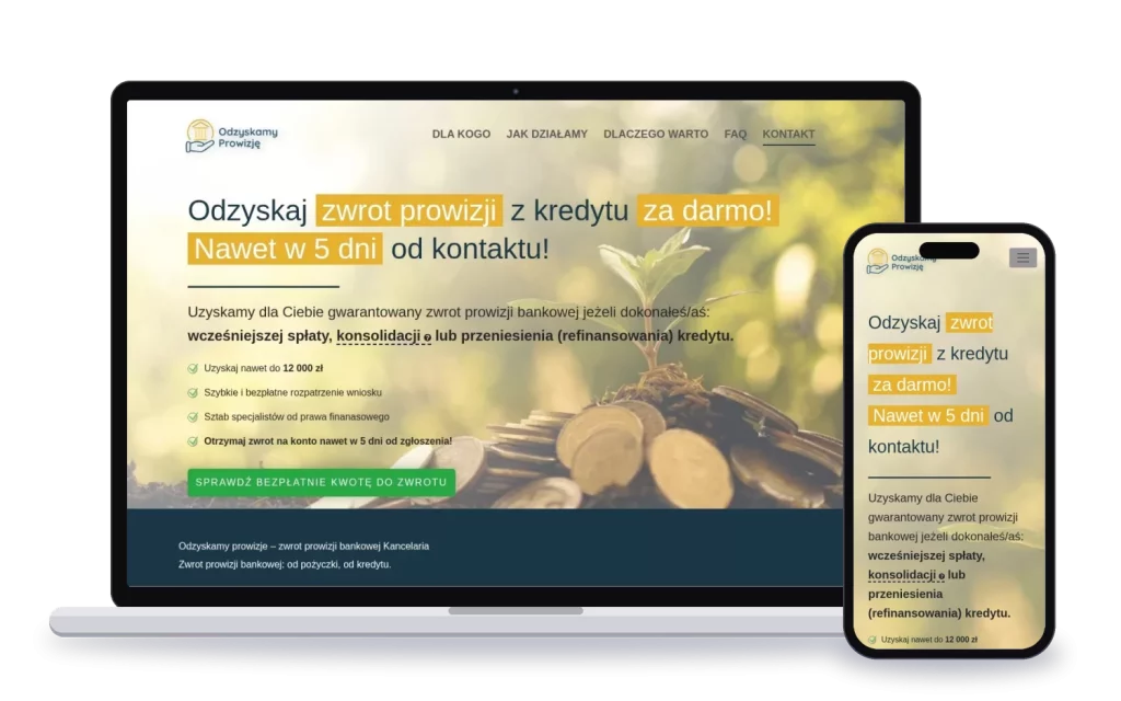 Odzyskamy Prowizje: strona WWW